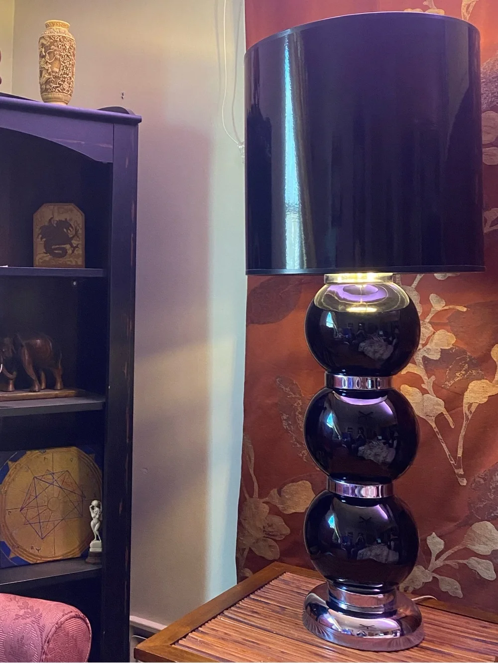 1970s George Kovacs Style Black & Chrome Stacked Ball Table Lamp